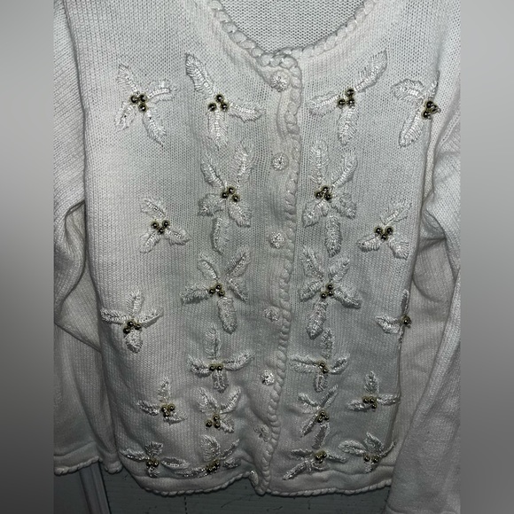 BP Design White Medium Christmas Winter Knit Ramie Cotton Button Cardigan - Picture 3 of 5